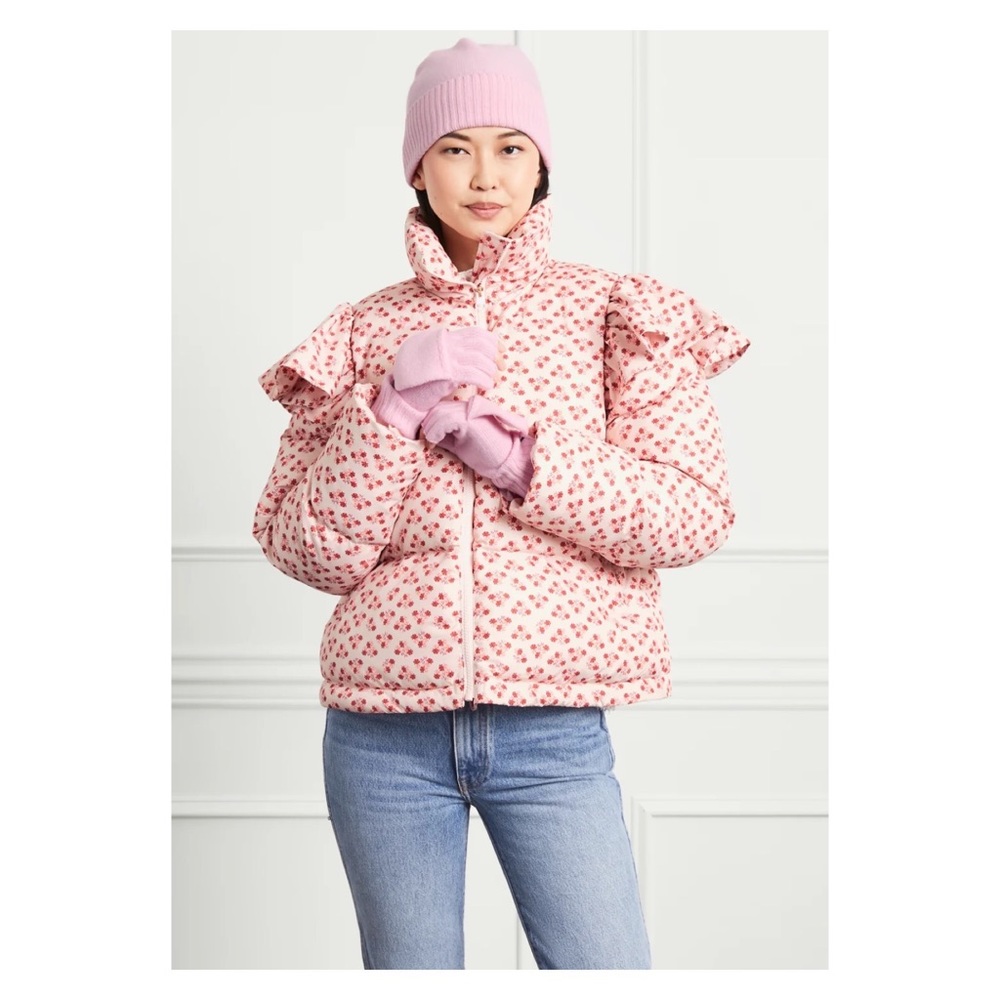 New! HILL HOUSE The Violet Floral Ruffle Sleeve Puffer Jacket - Picture 5 of 15